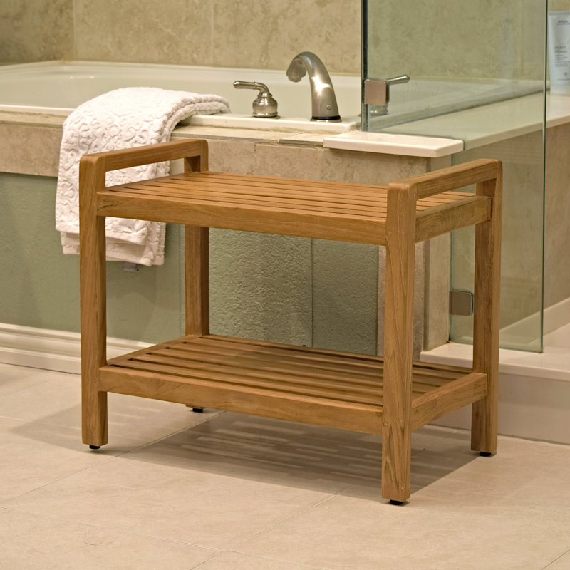 Gracie Oaks Nohlan Solid Teak Free Standing Shower Bench with Shelf